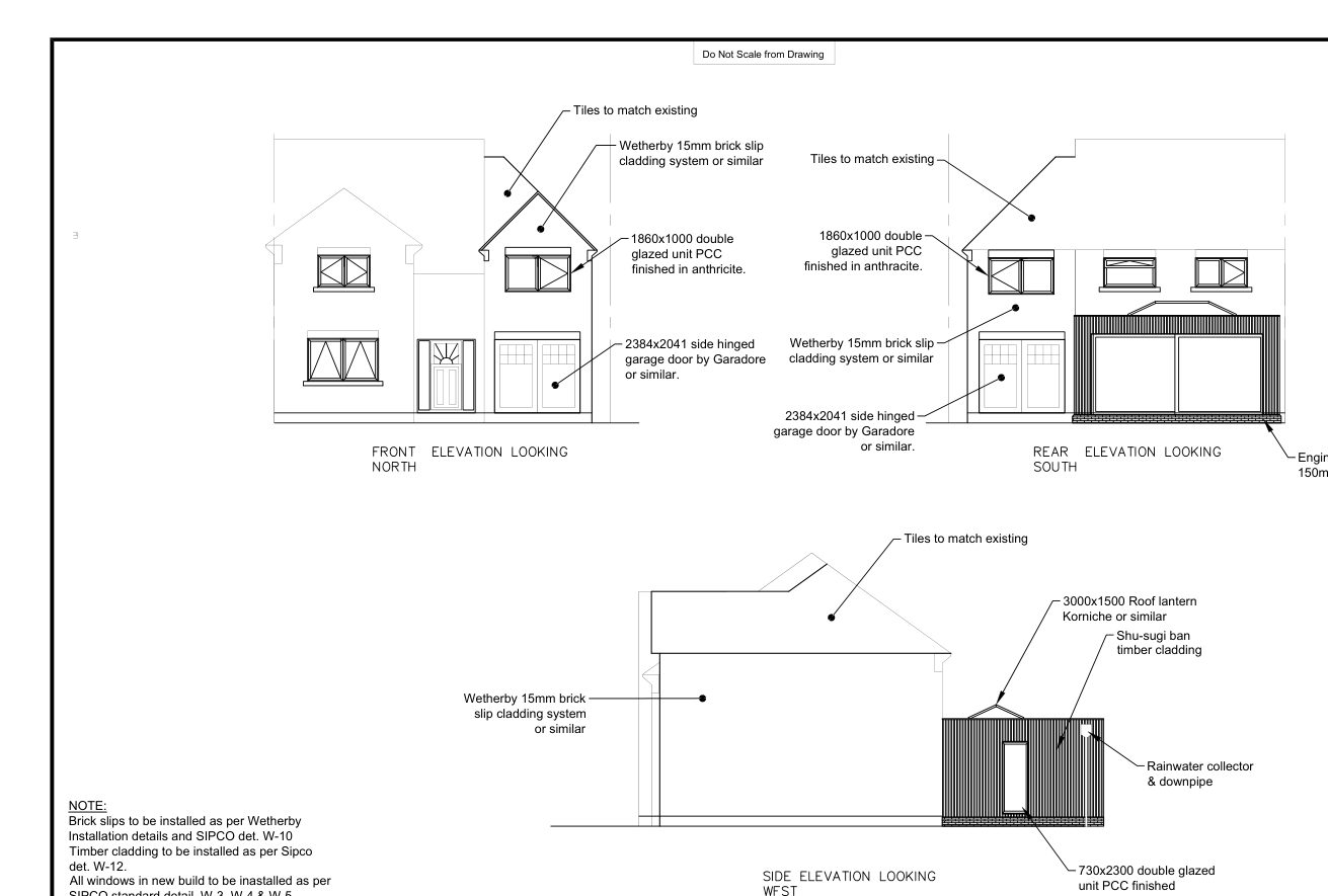 Proposed elevations for a two-storey side and rear extension
